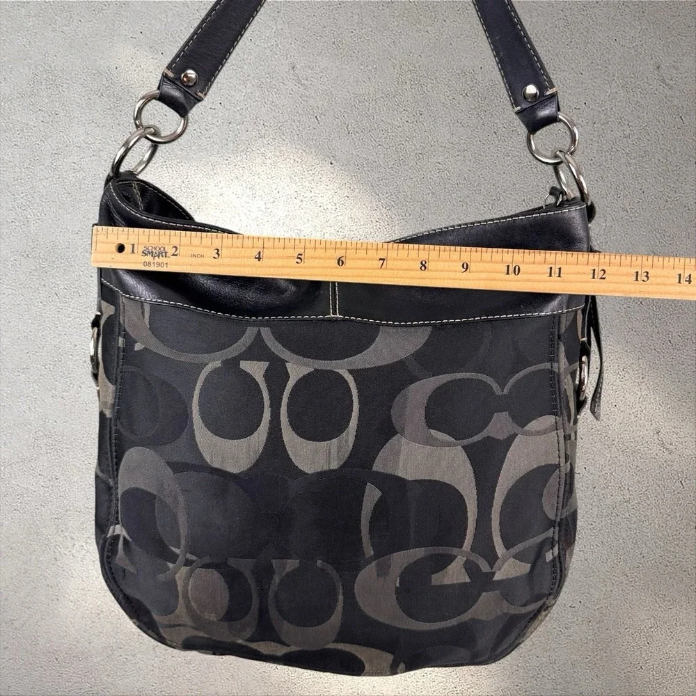 Coach Zoe Signature Hobo Bag Black Gray Monogram Canvas Leather Trim F14710
